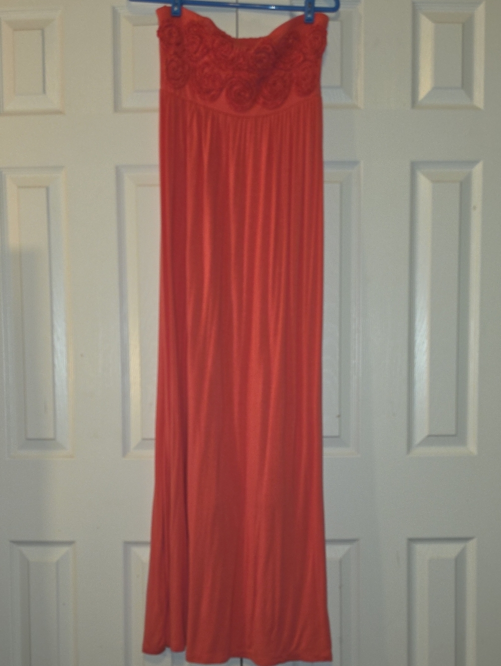 Coral Strapless Maxi Skirt with Rosette Waist